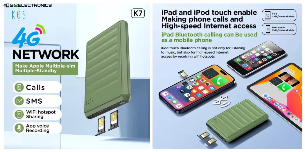 IKOS K7 Dual SIM Adapter for iPhone – 4G Support ✓